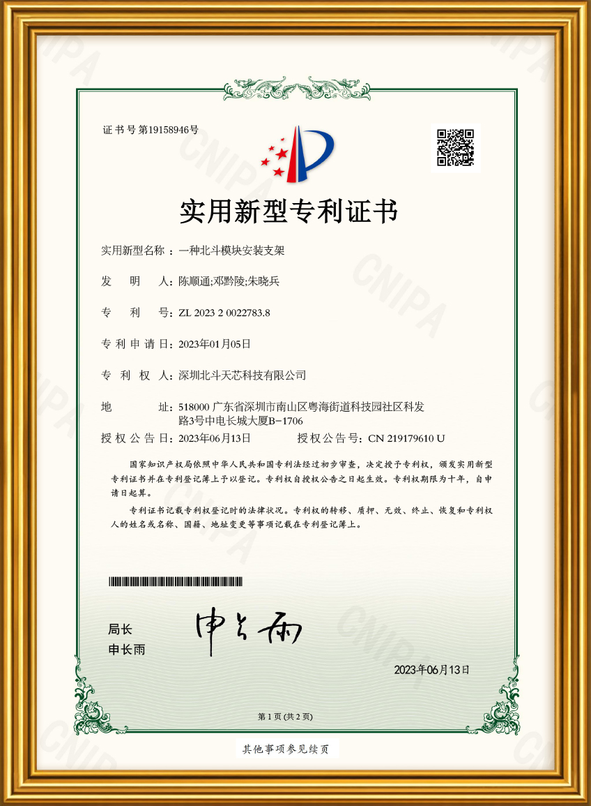 CRPA antenna patent certificate for GNSS anti spoofing technology